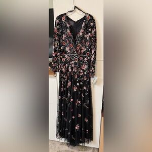 Chic Black Floral Embroidered Long Sleeve Dress